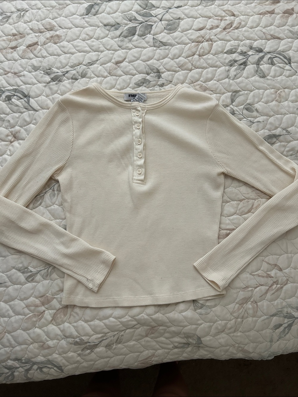 RSQ Cream Ribbed Henley Long Sleeve Top